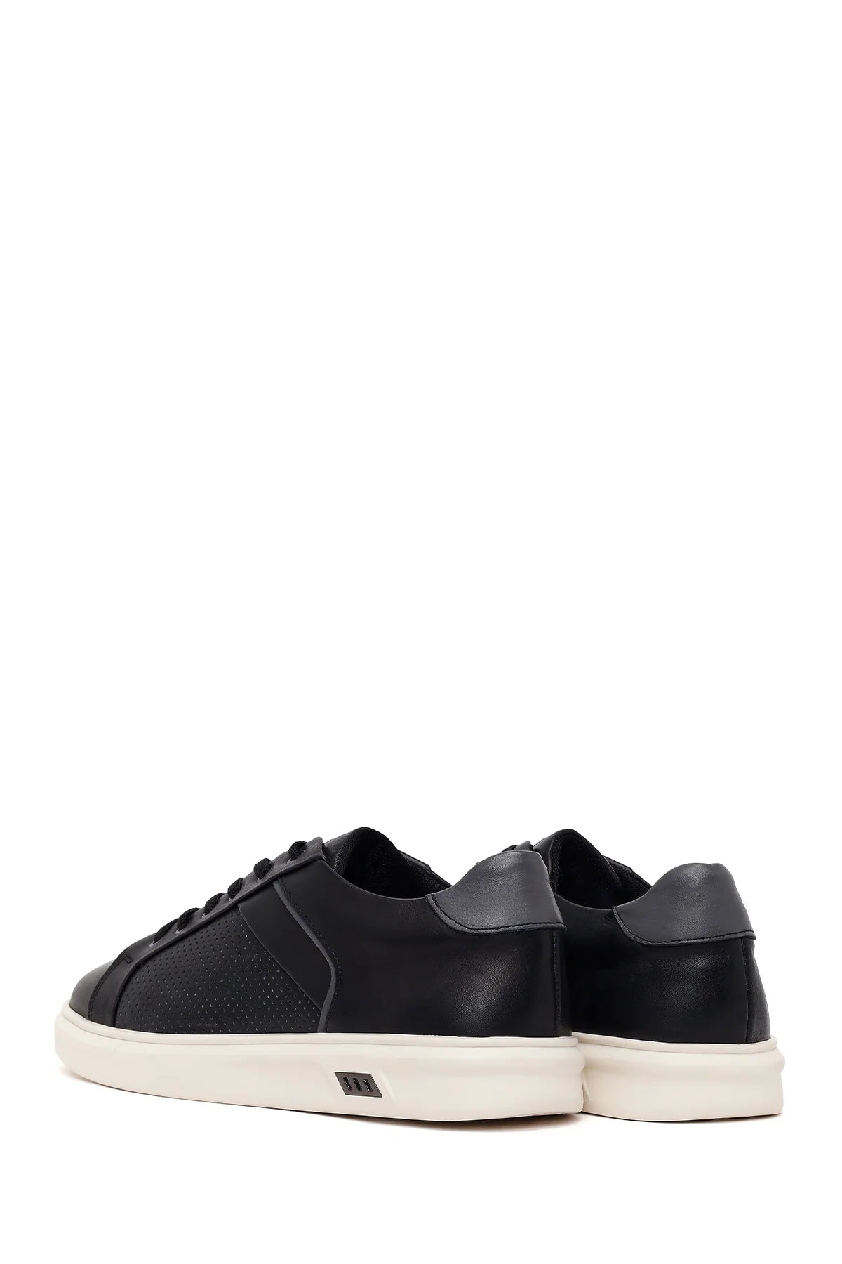 Erkek Siyah Bağcıklı Kalın Tabanlı Deri Sneaker
