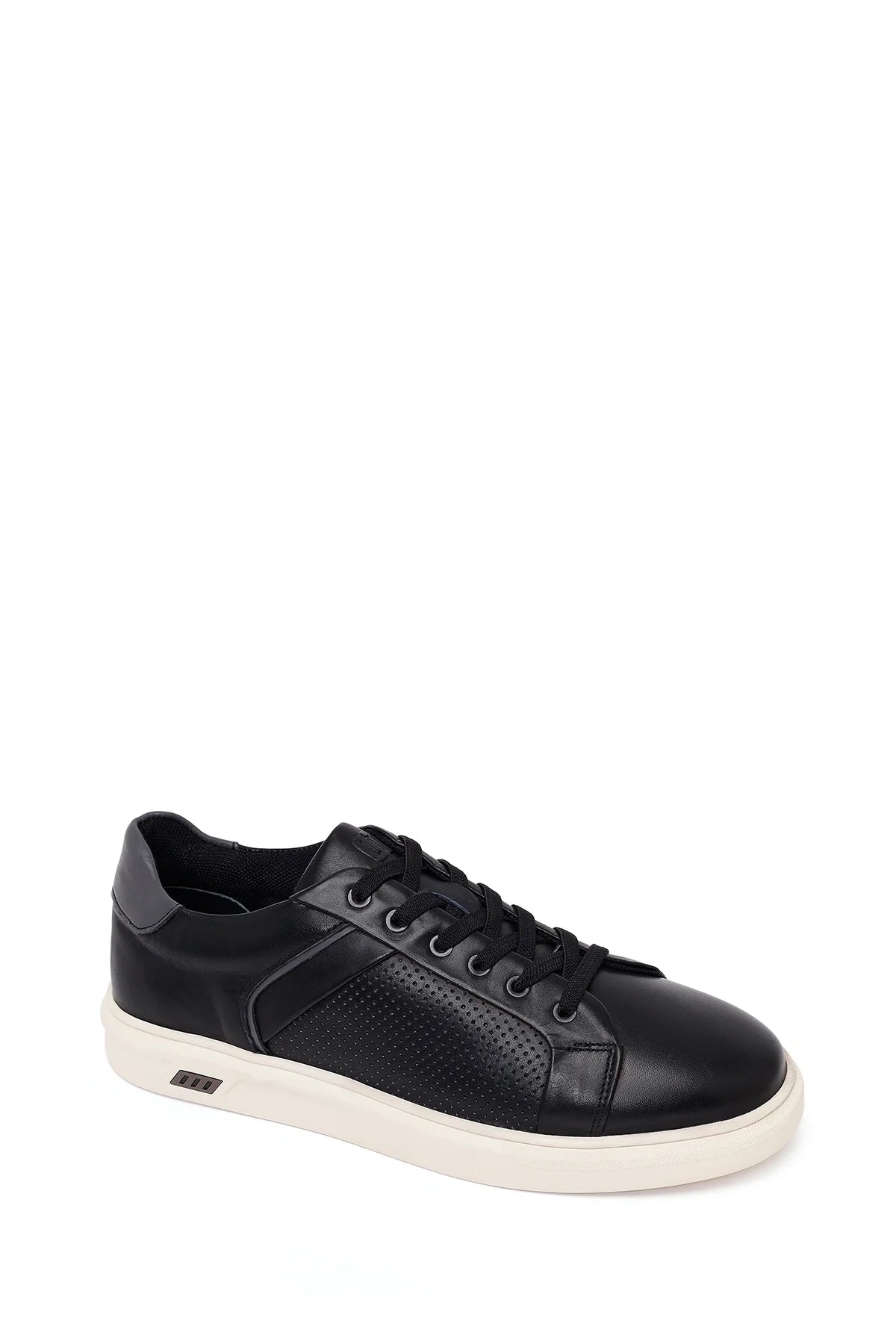 Erkek Siyah Bağcıklı Kalın Tabanlı Deri Sneaker