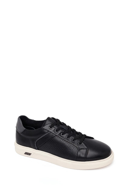 Erkek Siyah Bağcıklı Kalın Tabanlı Deri Sneaker