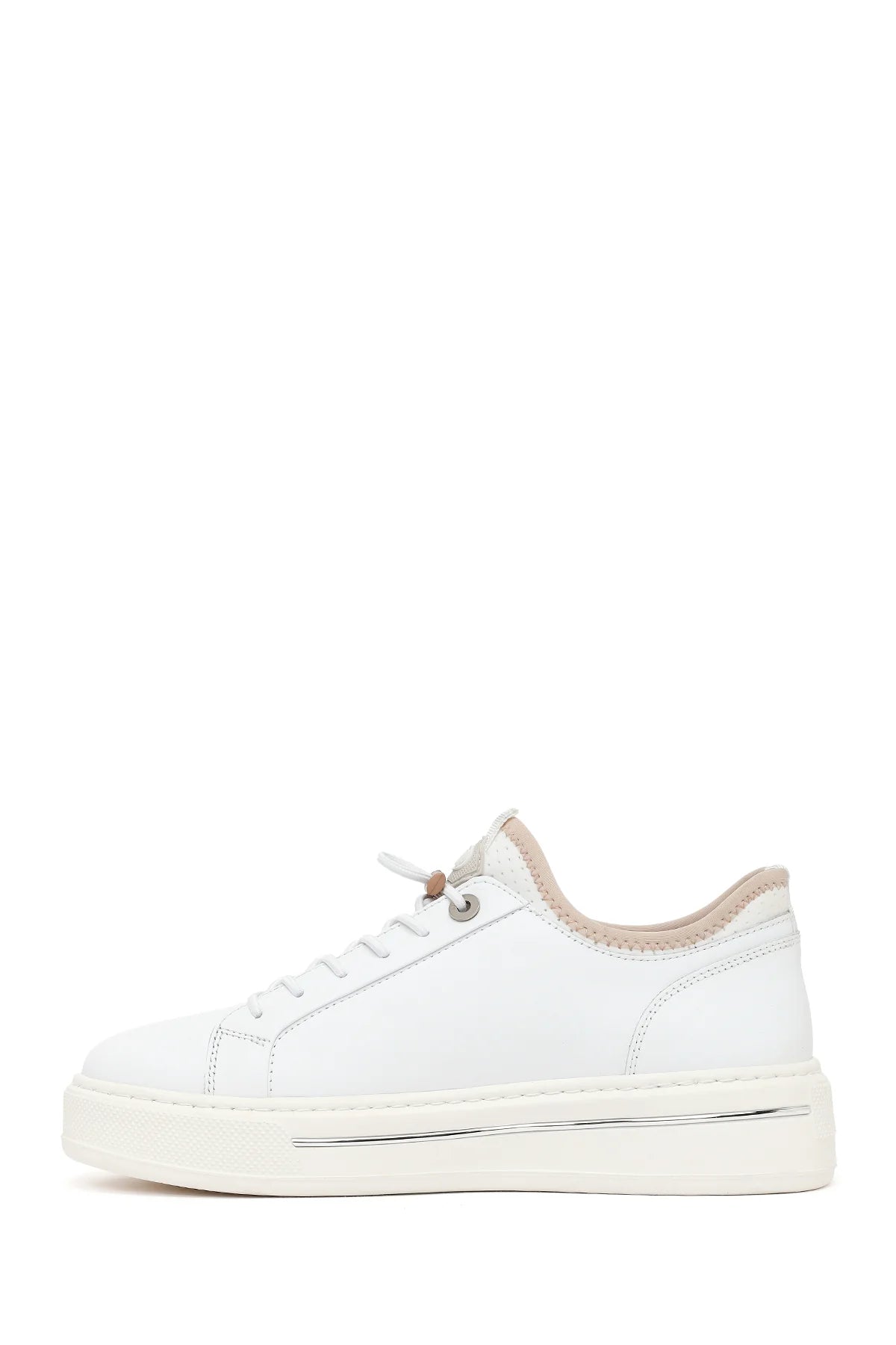 Erkek Beyaz Bağcıklı Kalın Tabanlı Deri Sneaker