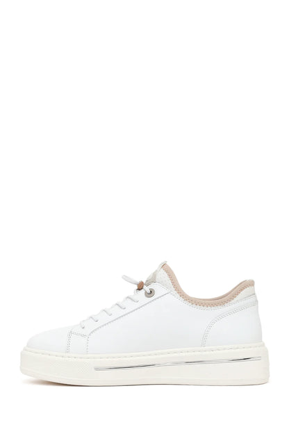 Erkek Beyaz Bağcıklı Kalın Tabanlı Deri Sneaker