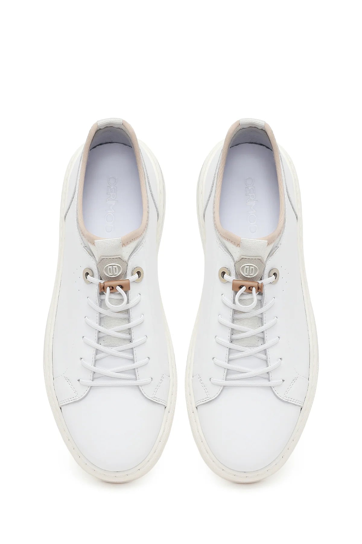 Erkek Beyaz Bağcıklı Kalın Tabanlı Deri Sneaker