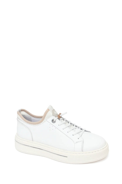 Erkek Beyaz Bağcıklı Kalın Tabanlı Deri Sneaker