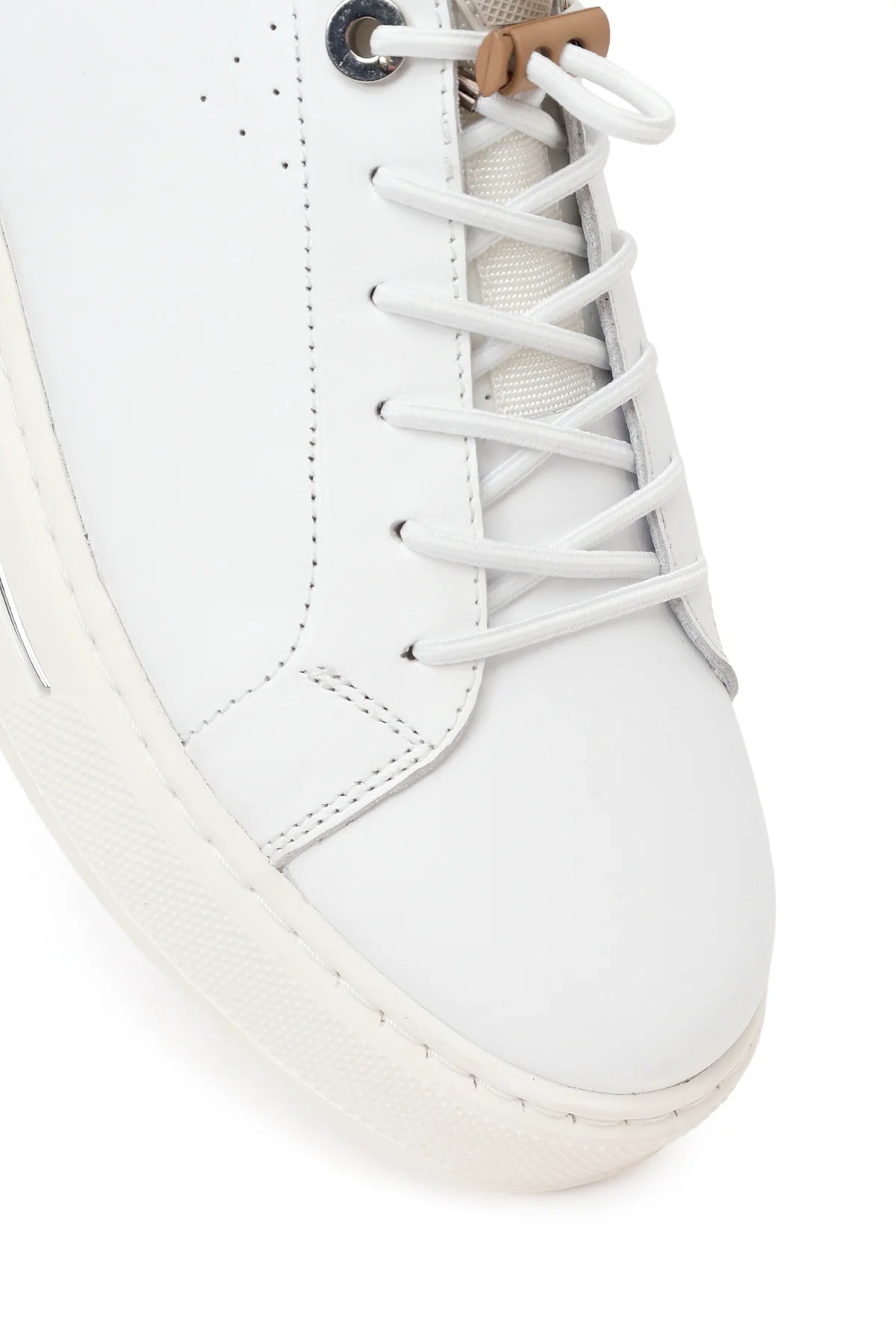 Erkek Beyaz Bağcıklı Kalın Tabanlı Deri Sneaker