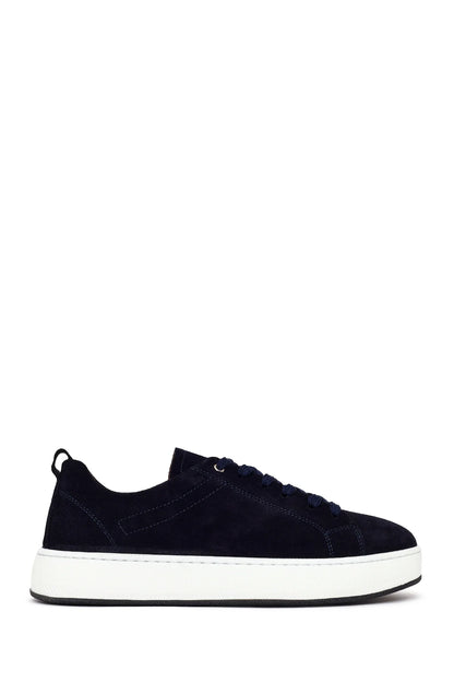 Erkek Lacivert Bağcıklı Kalın Tabanlı Süet Deri Sneaker