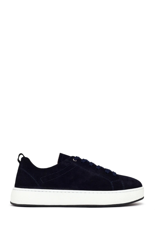 Erkek Lacivert Bağcıklı Kalın Tabanlı Süet Deri Sneaker