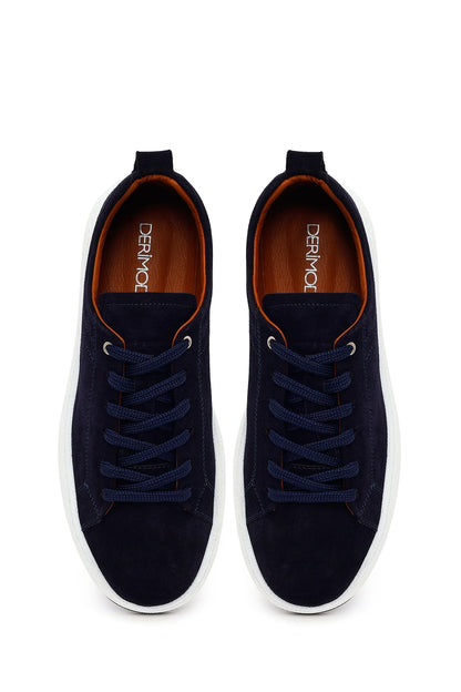 Erkek Lacivert Bağcıklı Kalın Tabanlı Süet Deri Sneaker