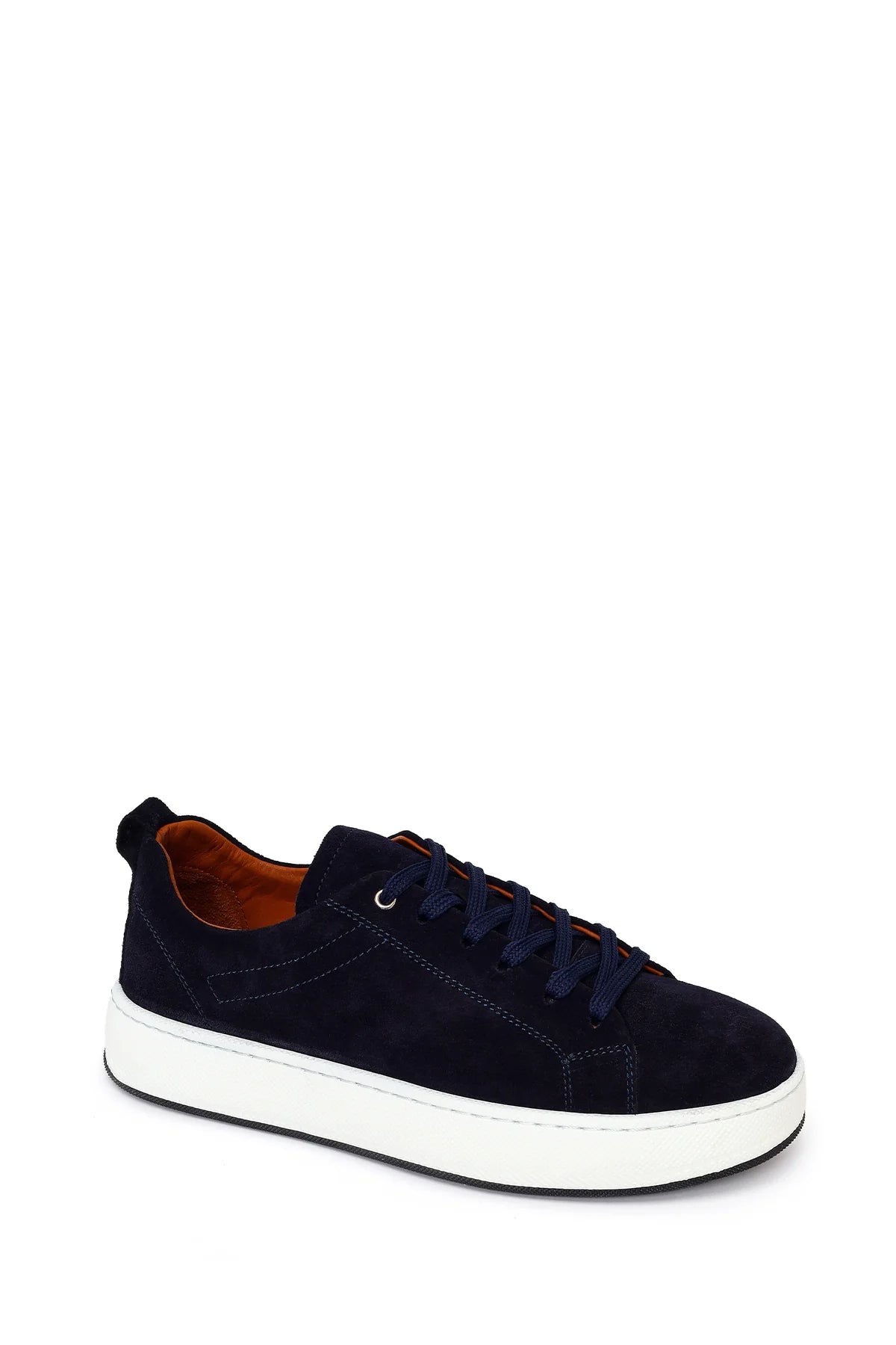 Erkek Lacivert Bağcıklı Kalın Tabanlı Süet Deri Sneaker