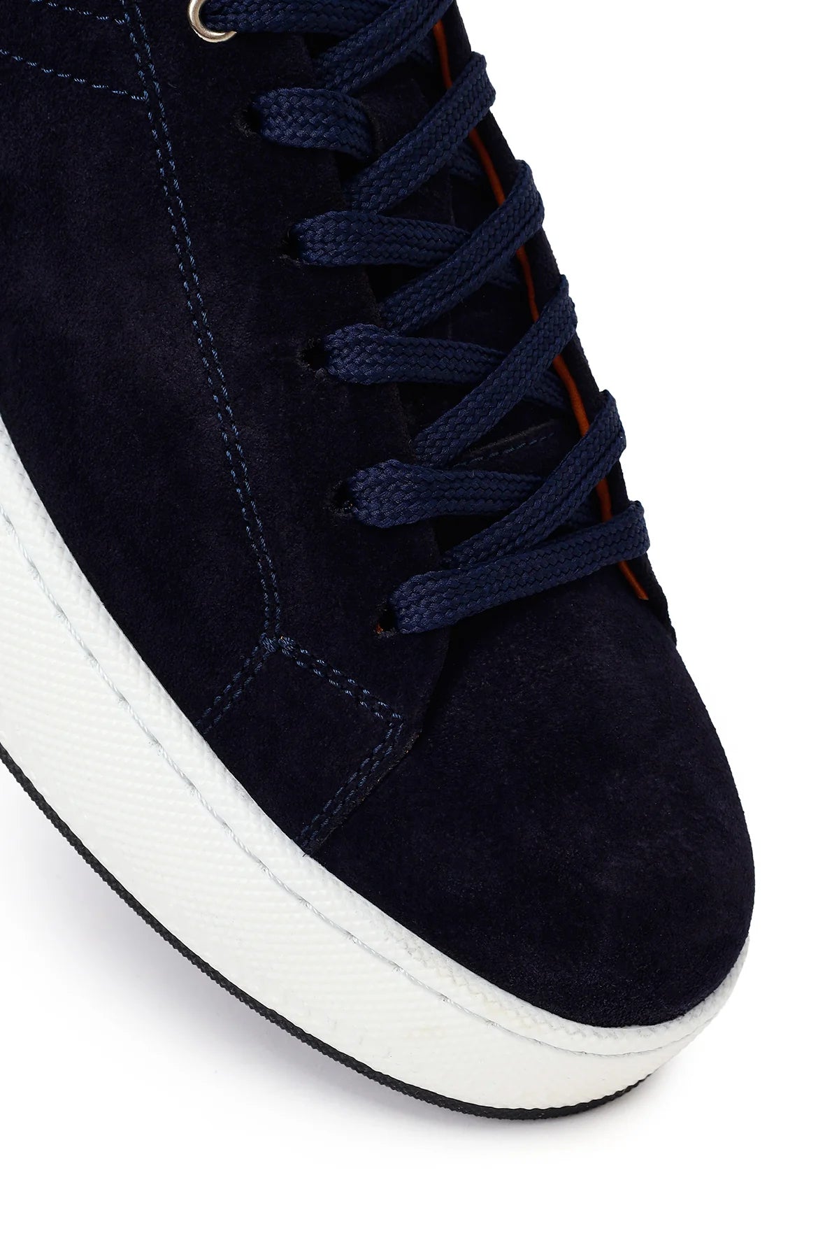 Erkek Lacivert Bağcıklı Kalın Tabanlı Süet Deri Sneaker