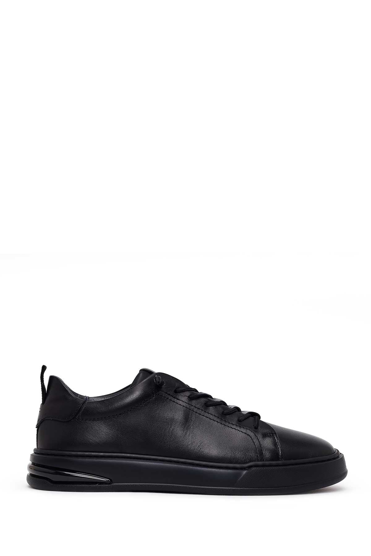 Erkek Siyah Bağcıklı Deri Sneaker