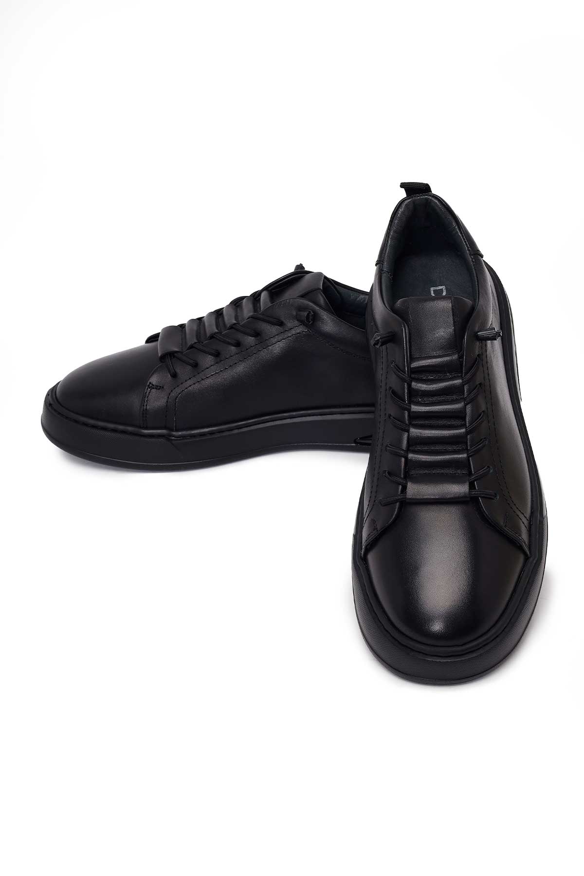 Erkek Siyah Bağcıklı Deri Sneaker