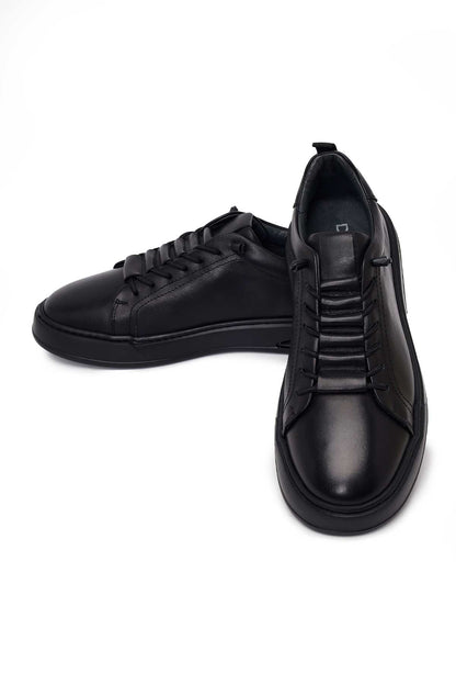 Erkek Siyah Bağcıklı Deri Sneaker