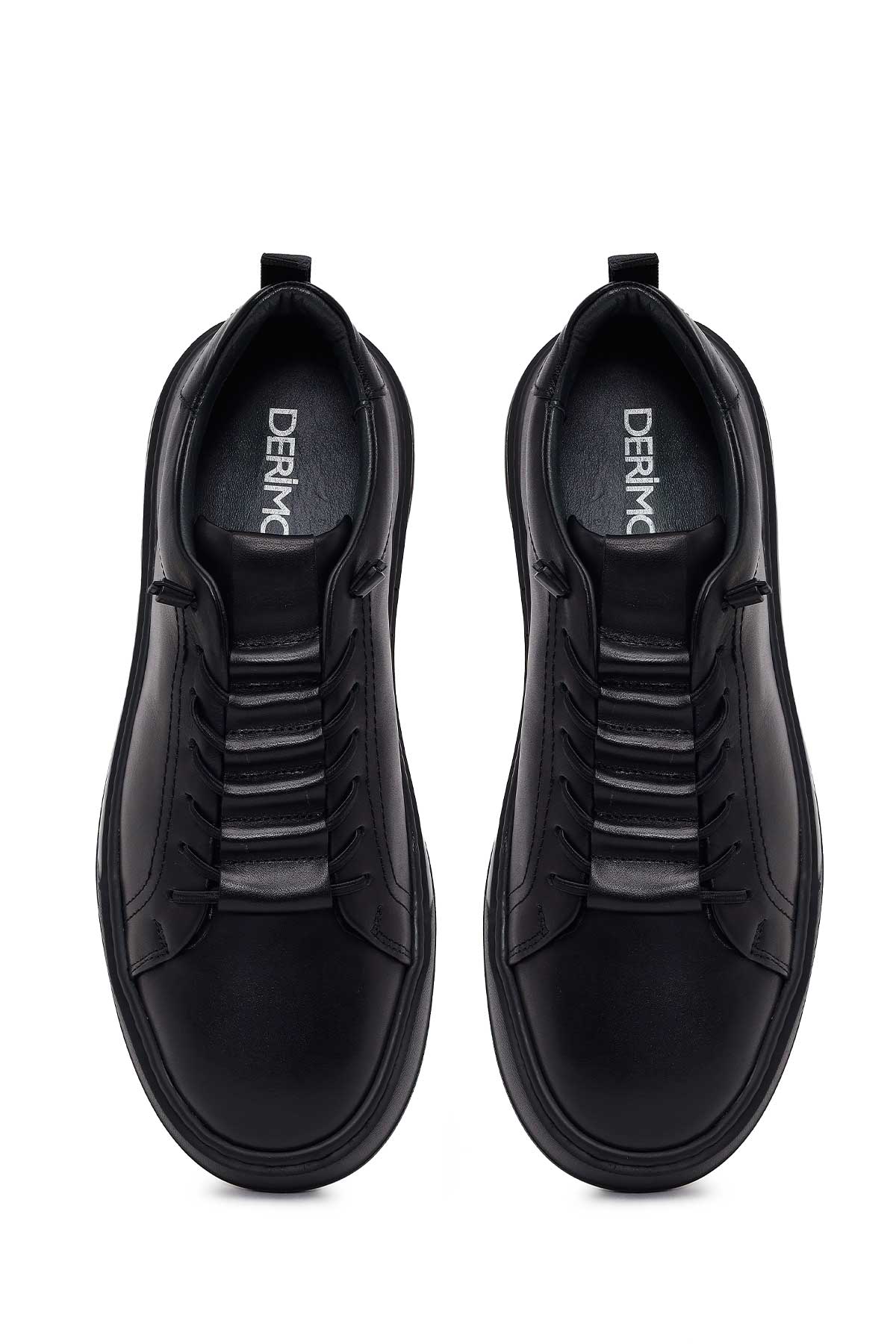 Erkek Siyah Bağcıklı Deri Sneaker
