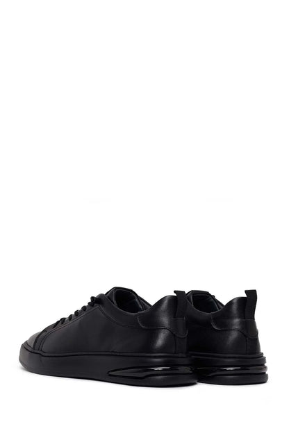 Erkek Siyah Bağcıklı Deri Sneaker
