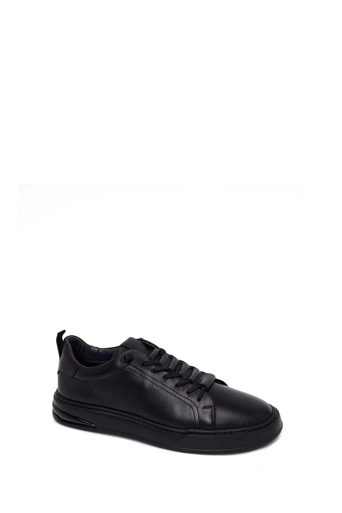 Erkek Siyah Bağcıklı Deri Sneaker