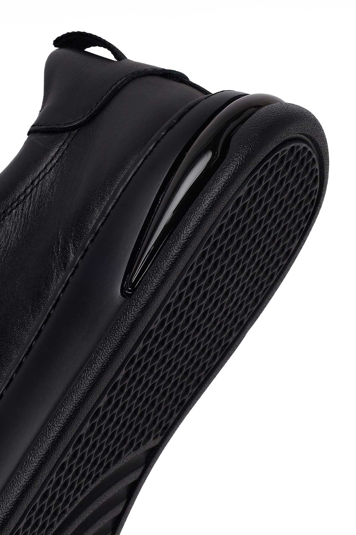 Erkek Siyah Bağcıklı Deri Sneaker