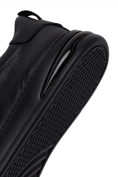 Erkek Siyah Bağcıklı Deri Sneaker