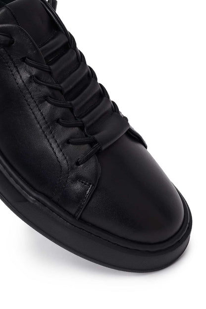 Erkek Siyah Bağcıklı Deri Sneaker