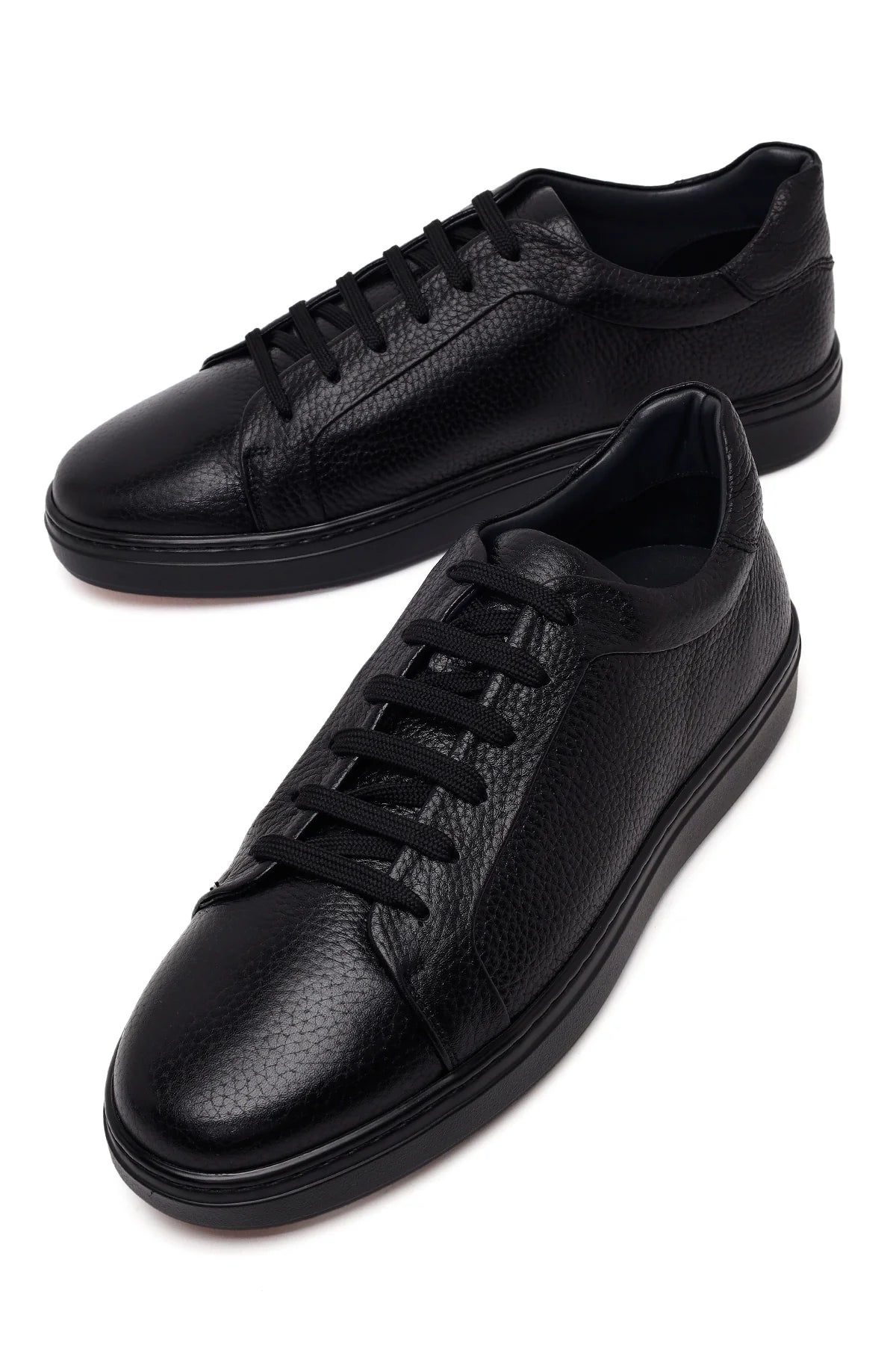 Erkek Siyah Bağcıklı Deri Sneaker