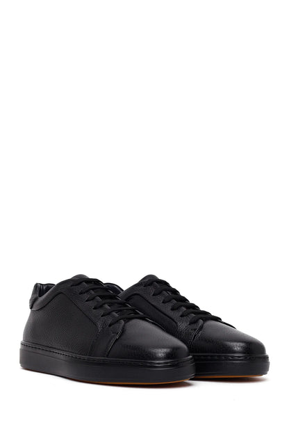 Erkek Siyah Bağcıklı Deri Sneaker