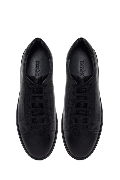 Erkek Siyah Bağcıklı Deri Sneaker