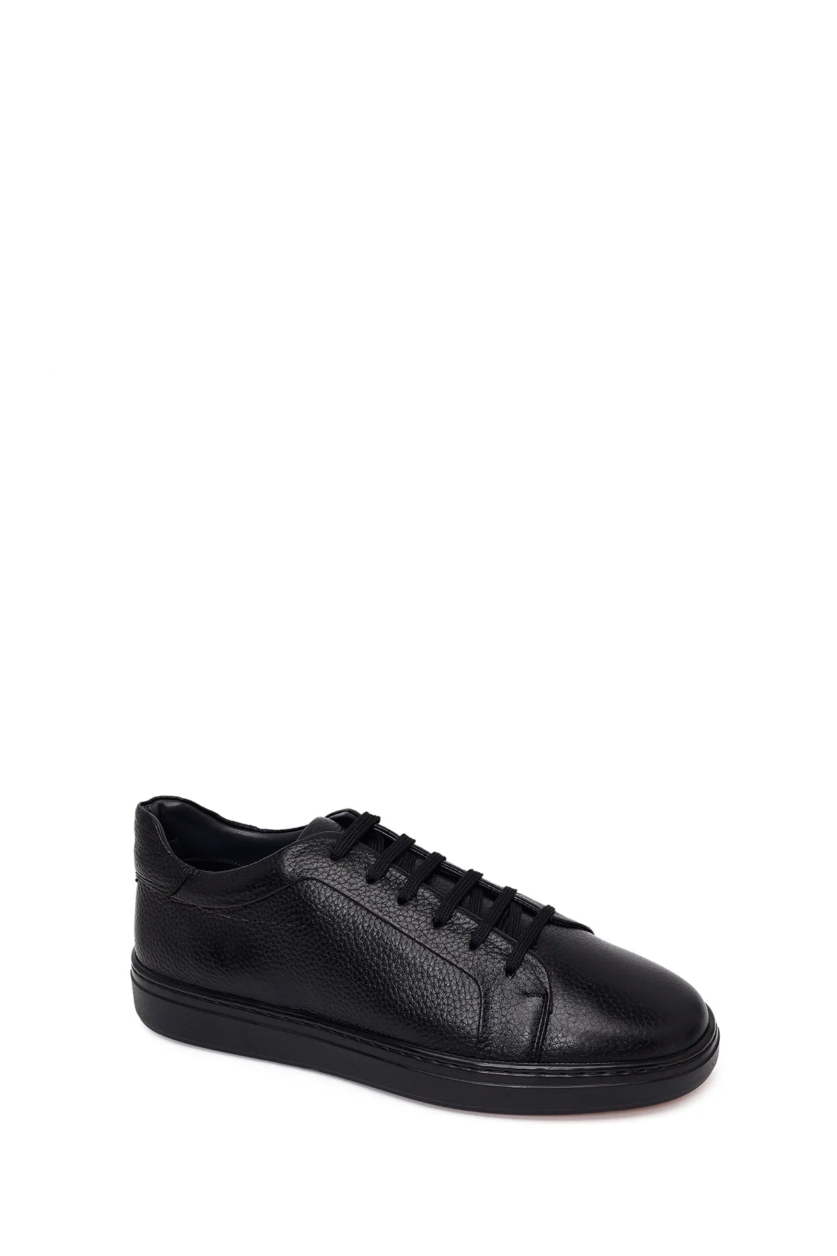 Erkek Siyah Bağcıklı Deri Sneaker