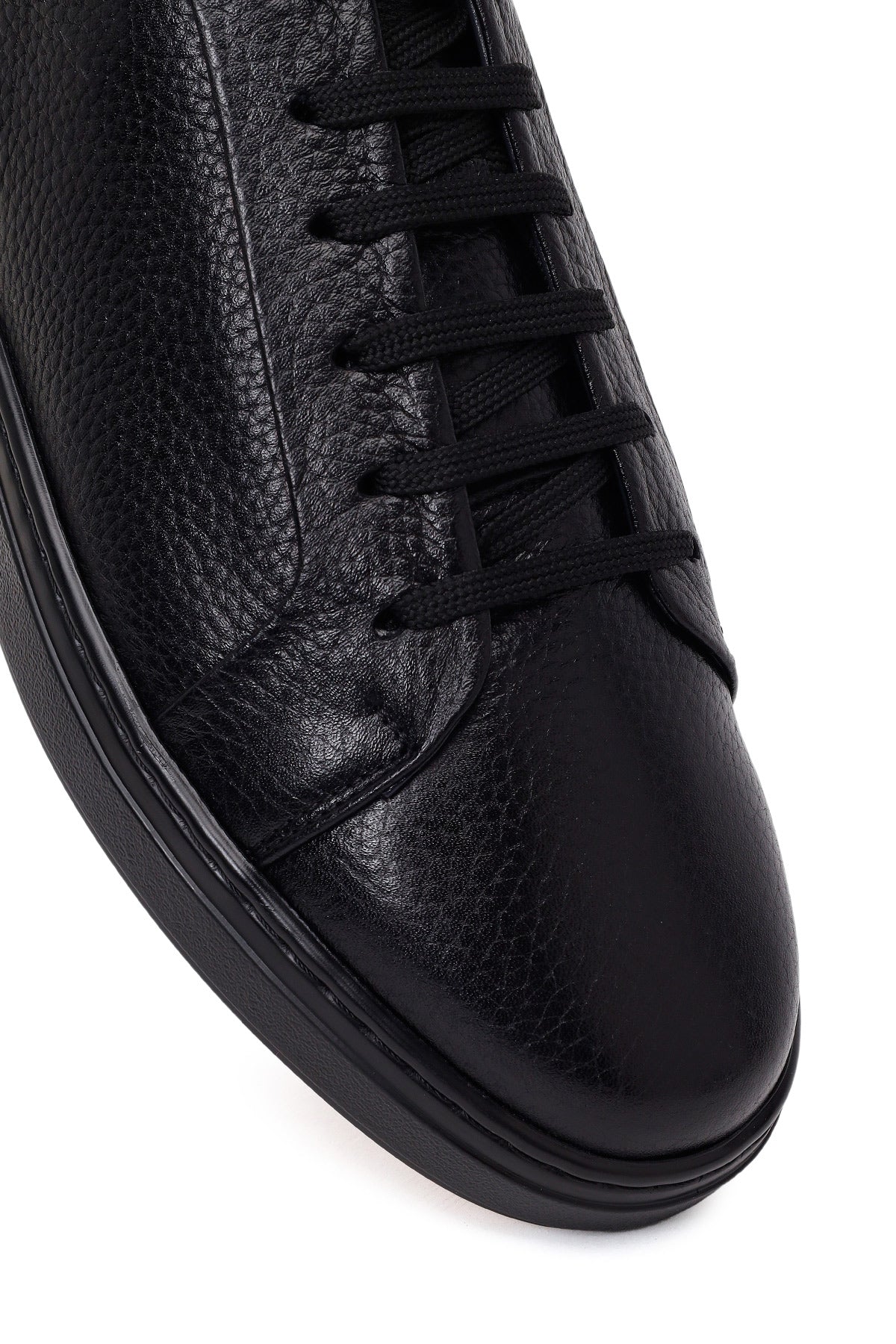 Erkek Siyah Bağcıklı Deri Sneaker