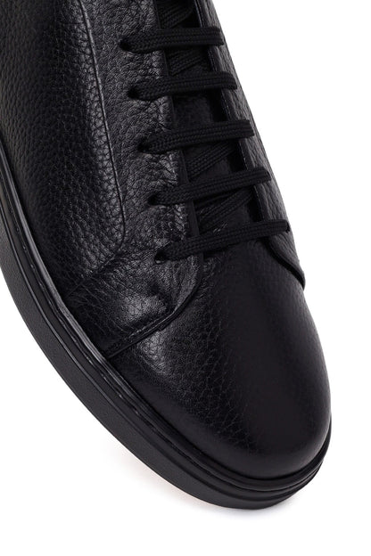 Erkek Siyah Bağcıklı Deri Sneaker