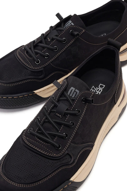 Derimod Zero Erkek Siyah Bağcıklı Kalın Tabanlı Kumaş Sneaker