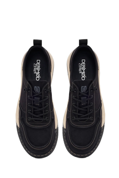 Derimod Zero Erkek Siyah Bağcıklı Kalın Tabanlı Kumaş Sneaker