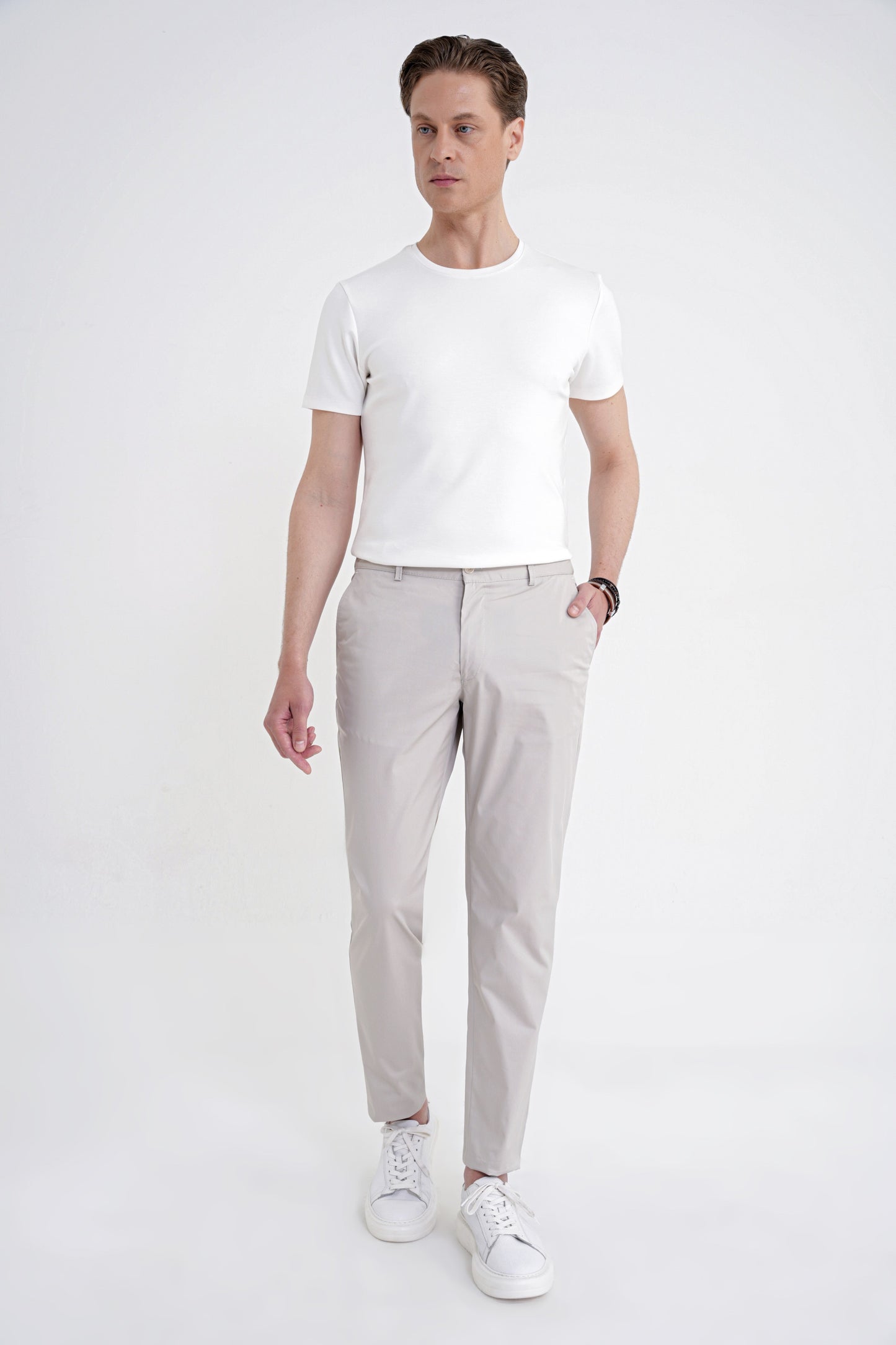Comfort Fit Yan Cep Beli Lastikli %97 Pamuk Taş Pantolon P 1214