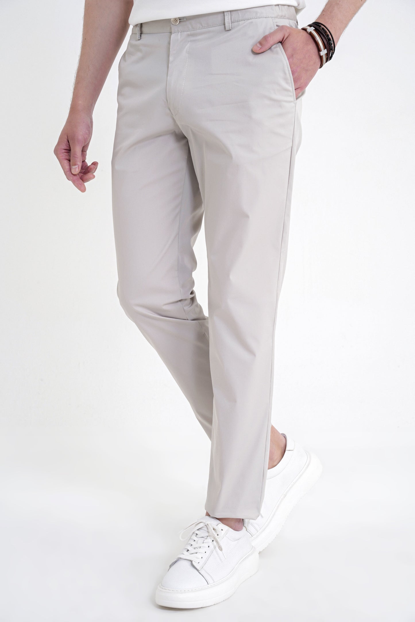 Comfort Fit Yan Cep Beli Lastikli %97 Pamuk Taş Pantolon P 1214