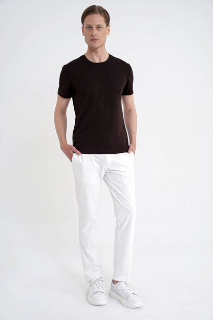Comfort Bisiklet Yaka Düz Koton Kahverengi Ts 885 T-shirt
