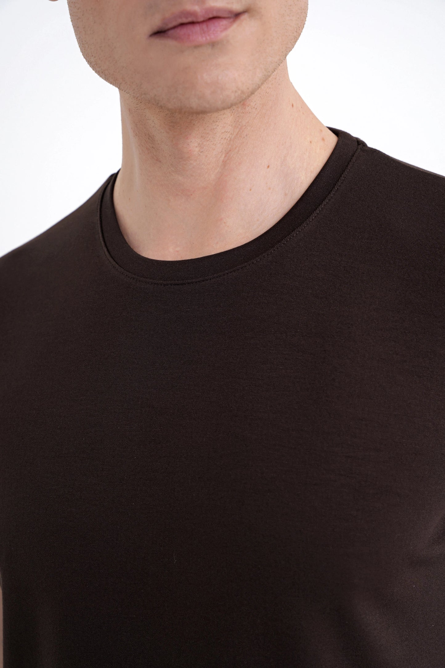 Comfort Bisiklet Yaka Düz Koton Kahverengi Ts 885 T-shirt