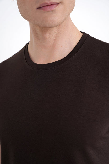 Comfort Bisiklet Yaka Düz Koton Kahverengi Ts 885 T-shirt