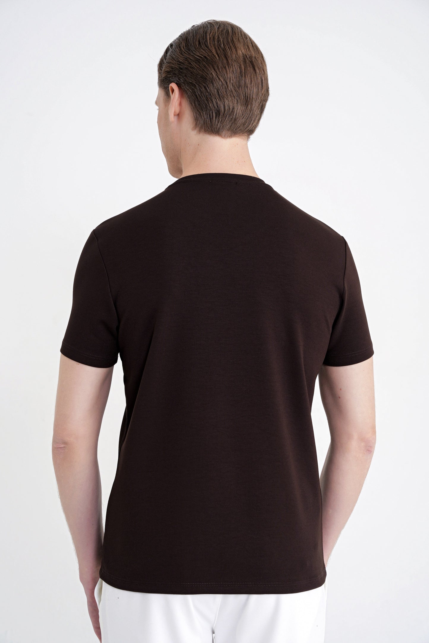 Comfort Bisiklet Yaka Düz Koton Kahverengi Ts 885 T-shirt