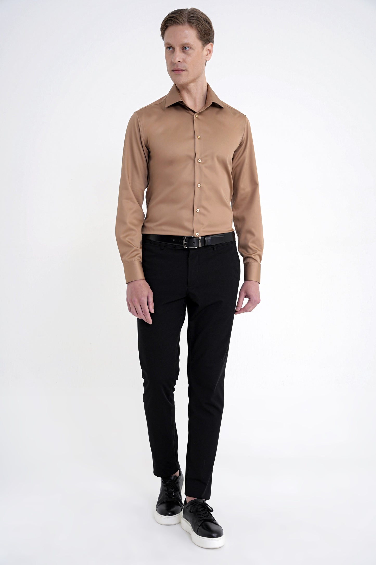 Slim Fit %100 Pamuk Non Iron Kumaş Taba Gömlek Gk 734