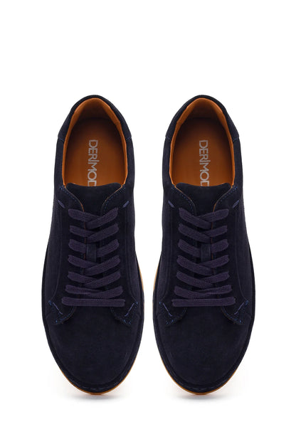 Erkek Lacivert Bağcıklı Süet Deri Sneaker