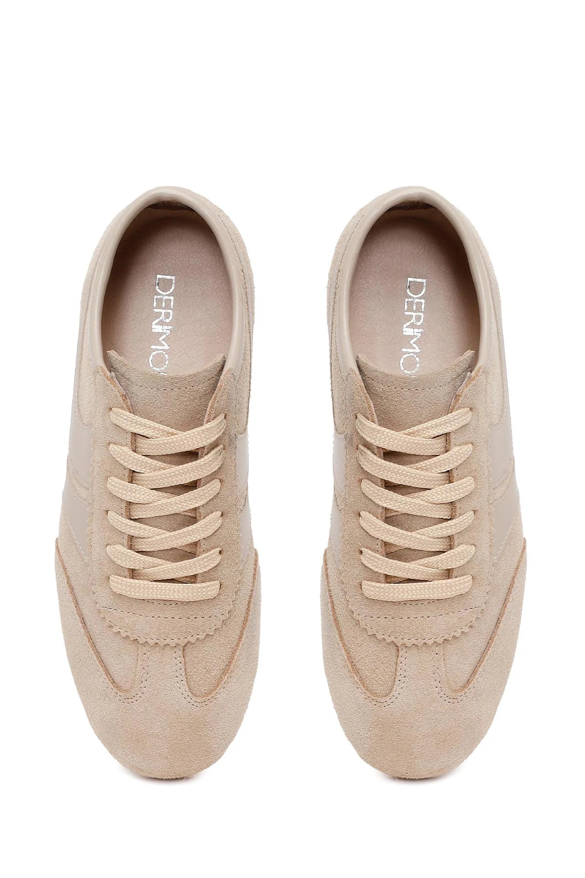 Kadın Bej Bağcıklı Süet Deri Sneaker