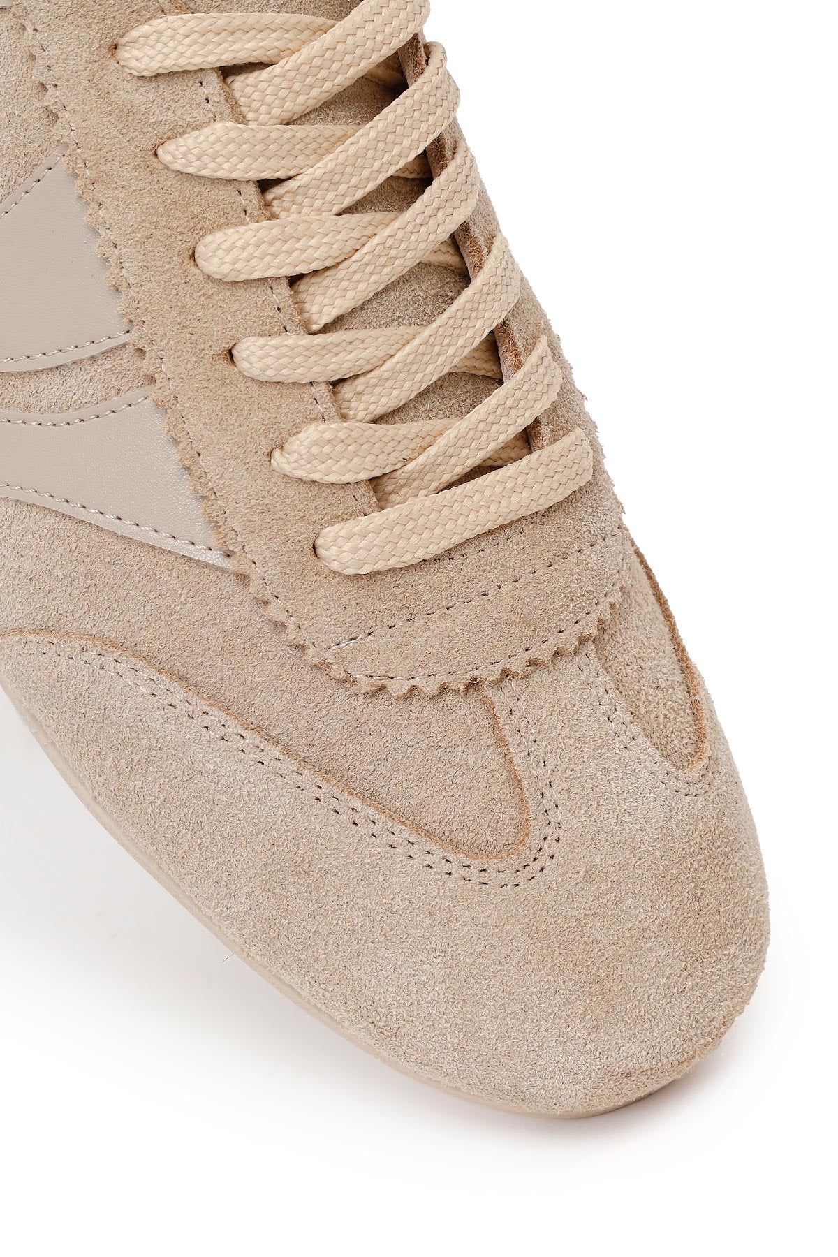 Kadın Bej Bağcıklı Süet Deri Sneaker