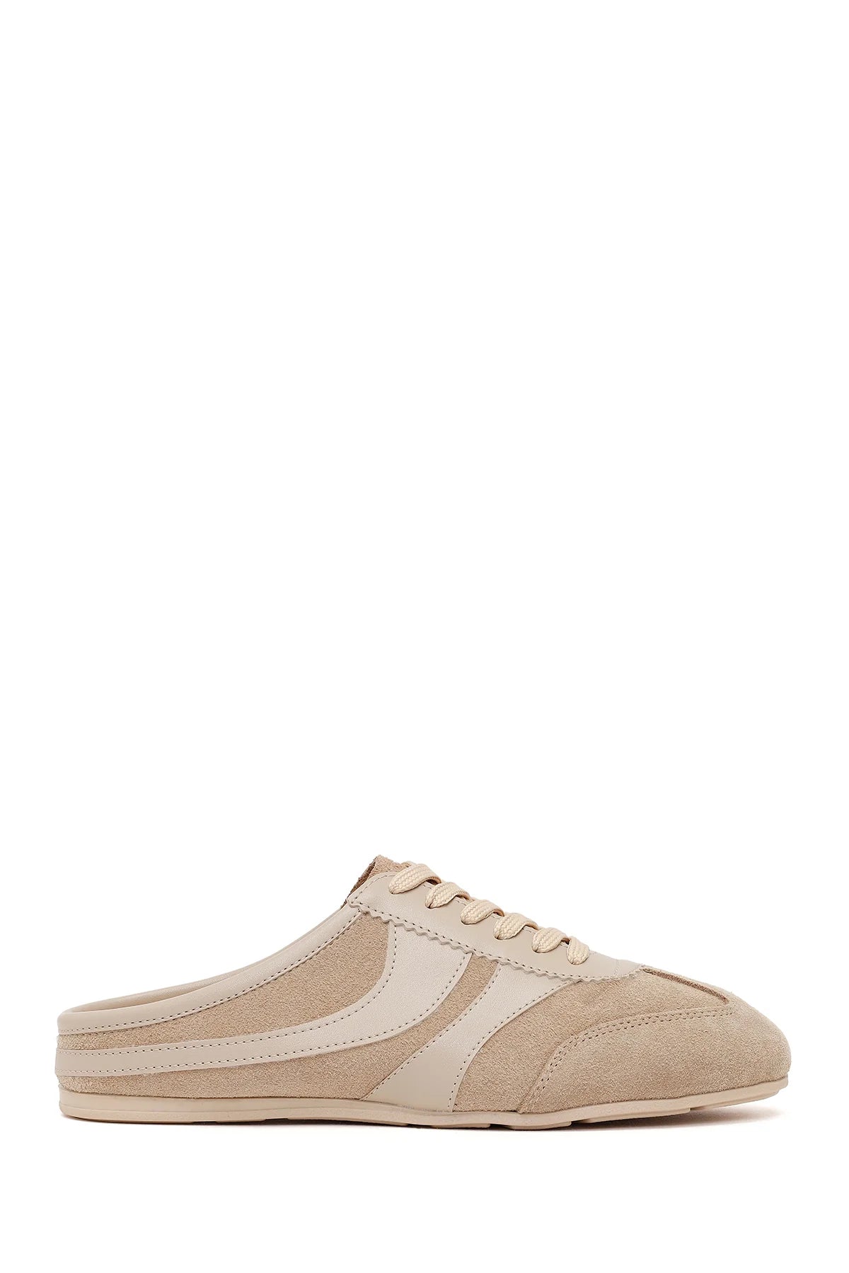 Kadın Bej Mule Arkası Açık Süet Deri Sneaker