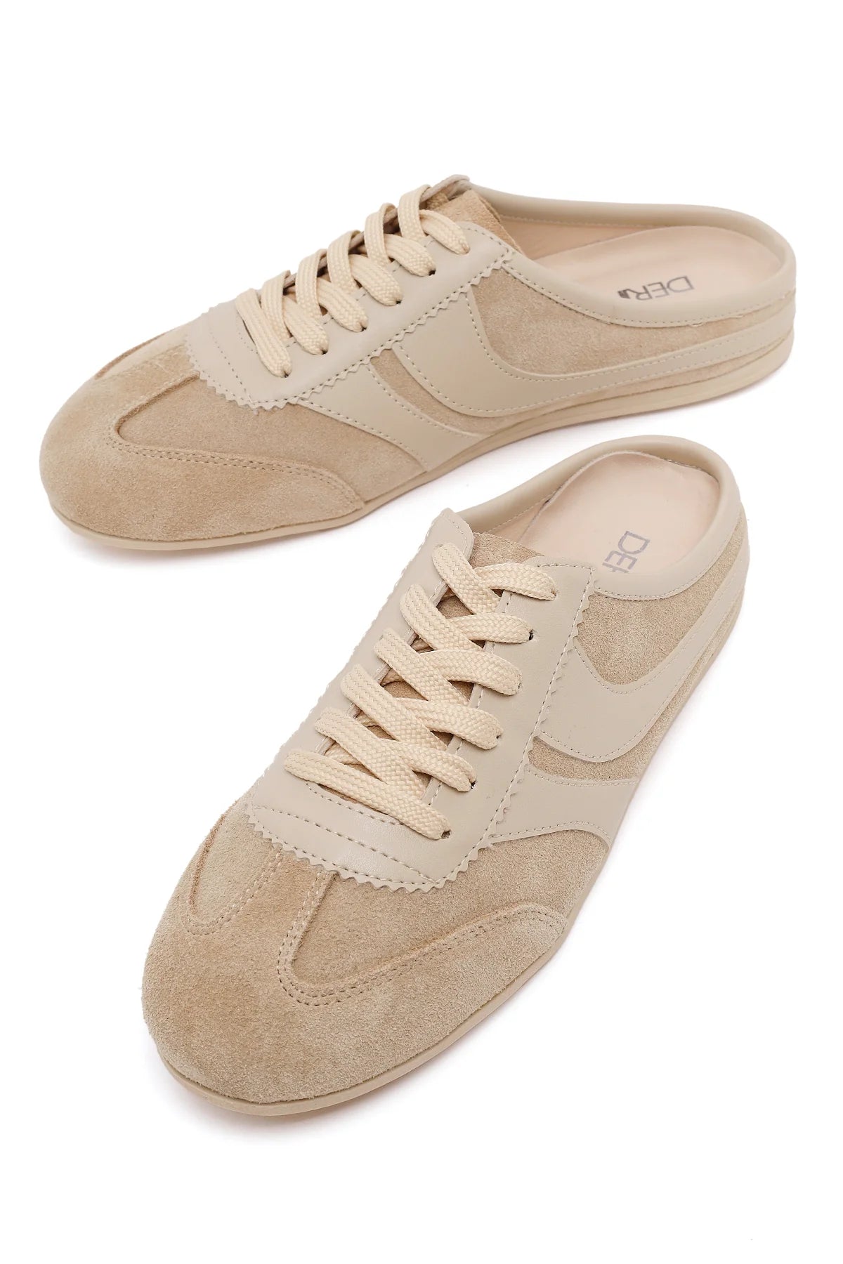 Kadın Bej Mule Arkası Açık Süet Deri Sneaker