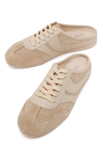 Kadın Bej Mule Arkası Açık Süet Deri Sneaker