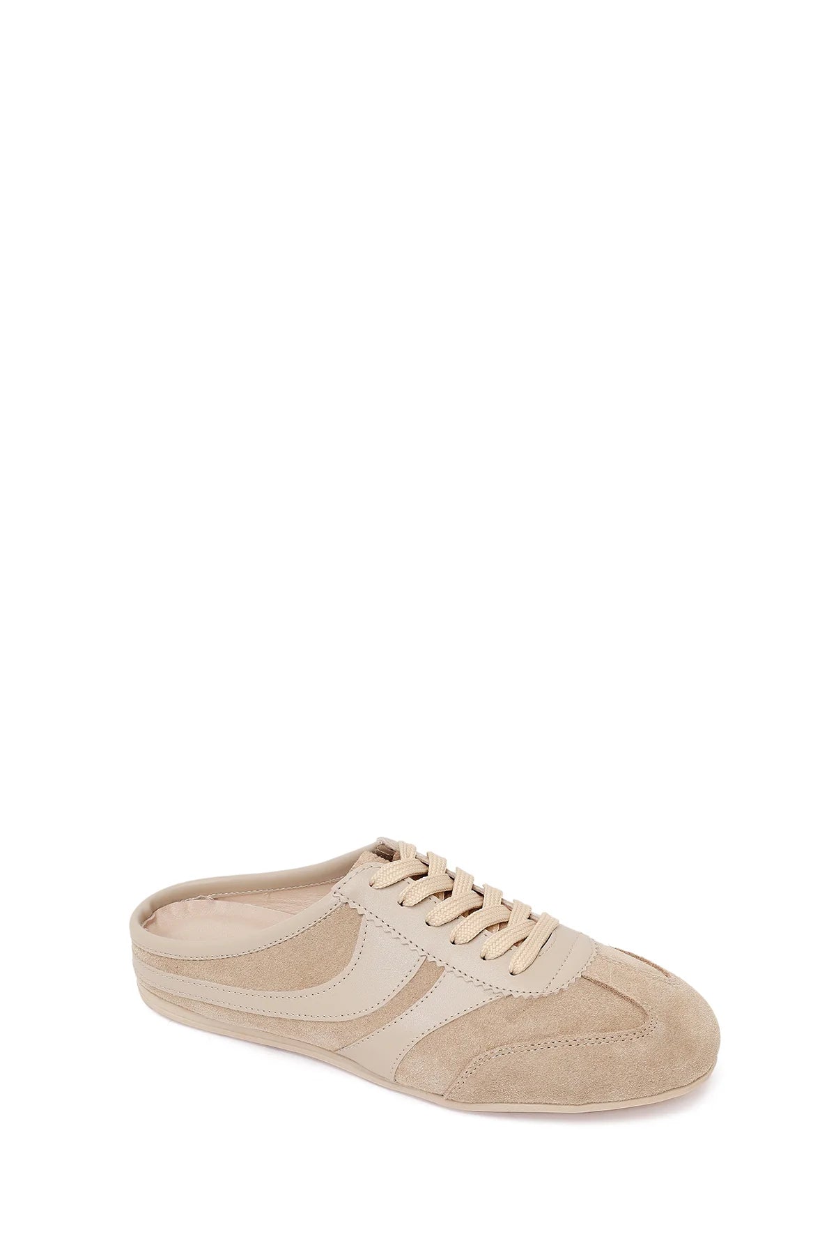 Kadın Bej Mule Arkası Açık Süet Deri Sneaker