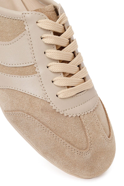 Kadın Bej Mule Arkası Açık Süet Deri Sneaker