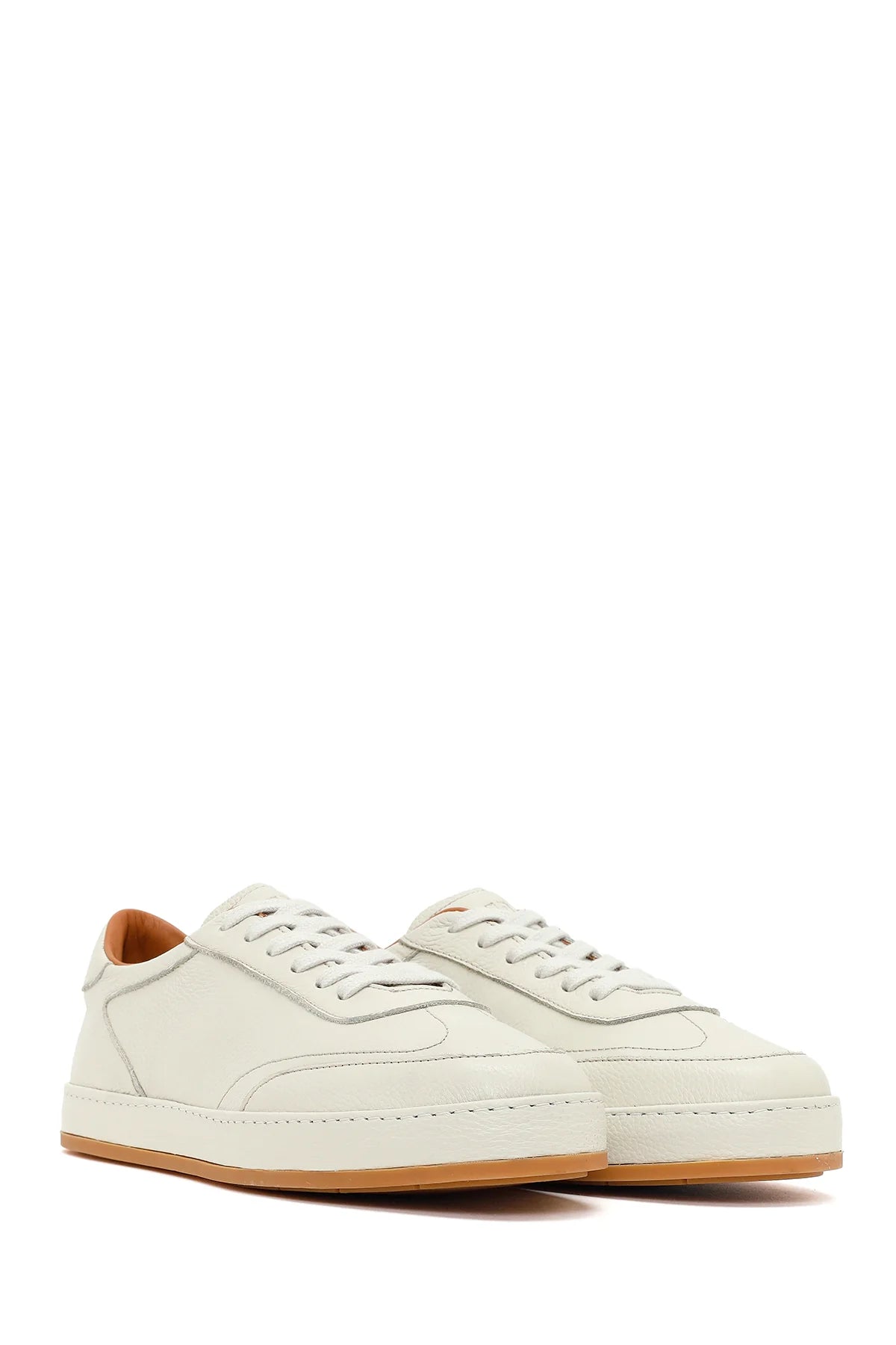 Erkek Beyaz Bağcıklı Deri Sneaker