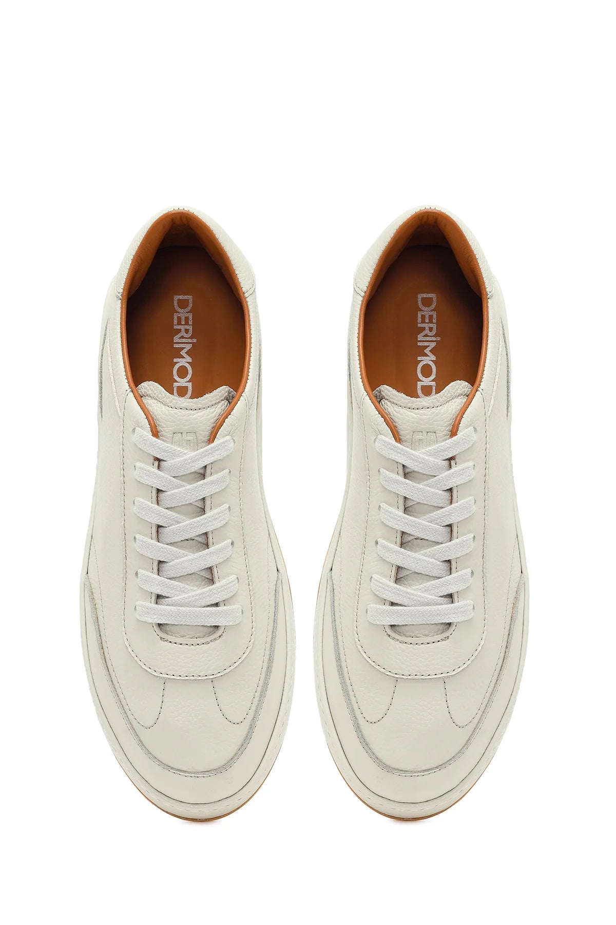 Erkek Beyaz Bağcıklı Deri Sneaker