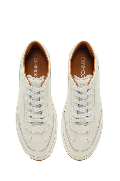 Erkek Beyaz Bağcıklı Deri Sneaker