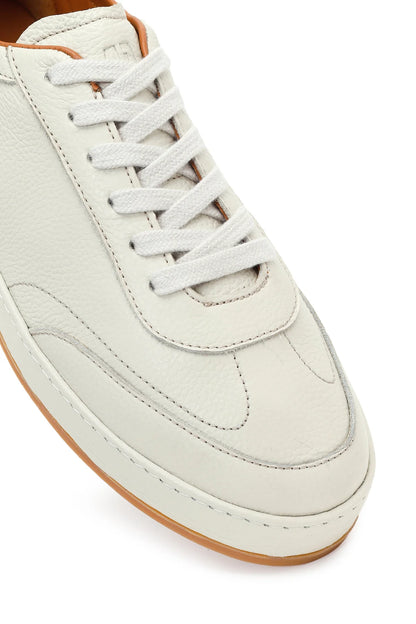 Erkek Beyaz Bağcıklı Deri Sneaker