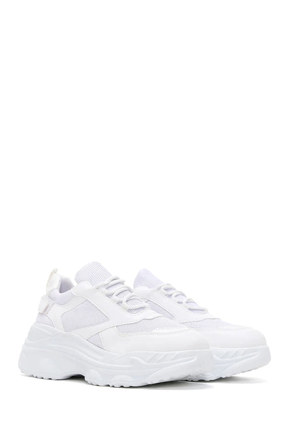 Kadın Beyaz Bağcıklı Kalın Tabanlı Sneaker